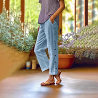 Damen Bequeme Leinenhose mit Knopfdetails WW