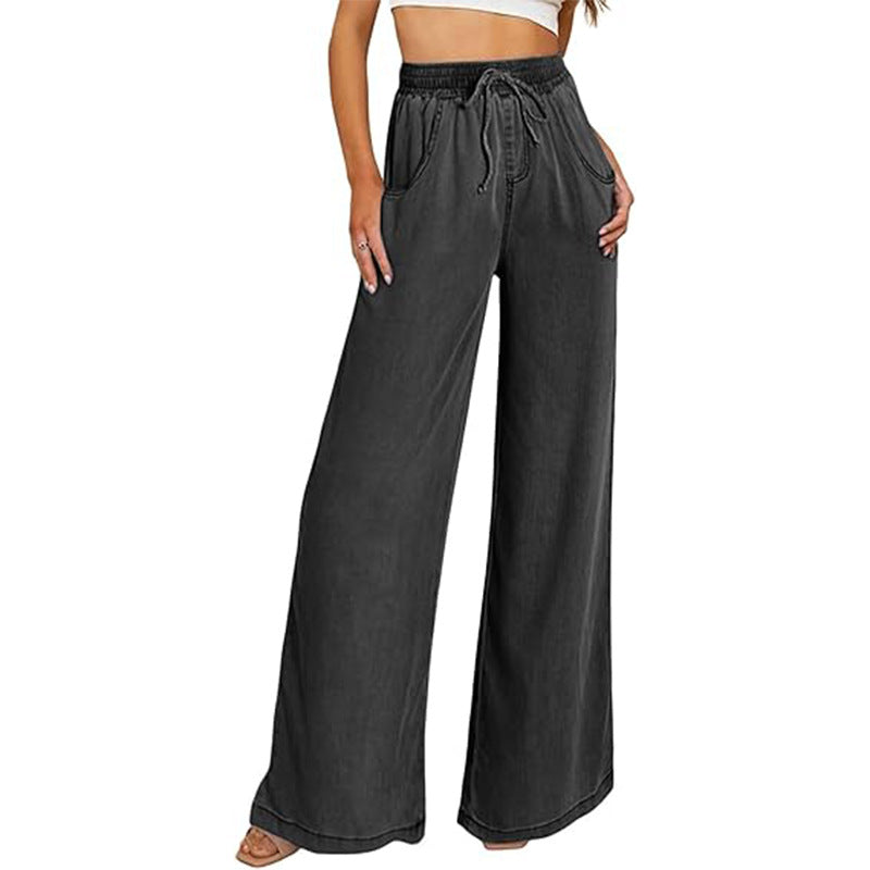 Damen weite Jeanshose mit elastischem Bund und seitlichen Taschen WW
