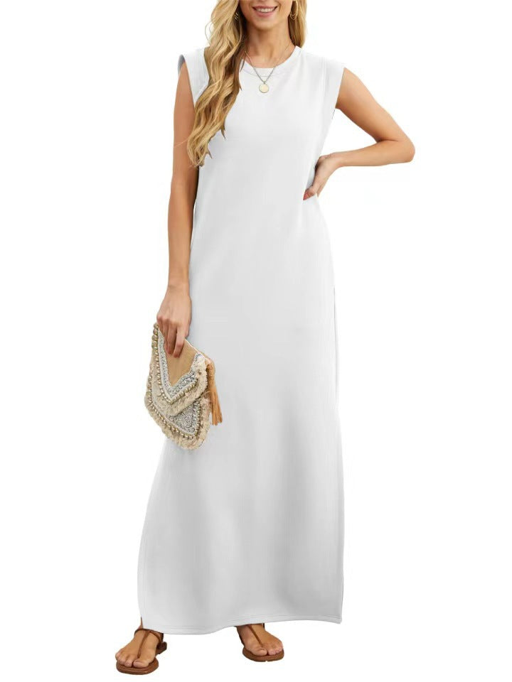 Damen elegantes Maxikleid mit schlichter Silhouette und lässigen Ärmeln WW