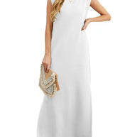 Damen elegantes Maxikleid mit schlichter Silhouette und lässigen Ärmeln WW