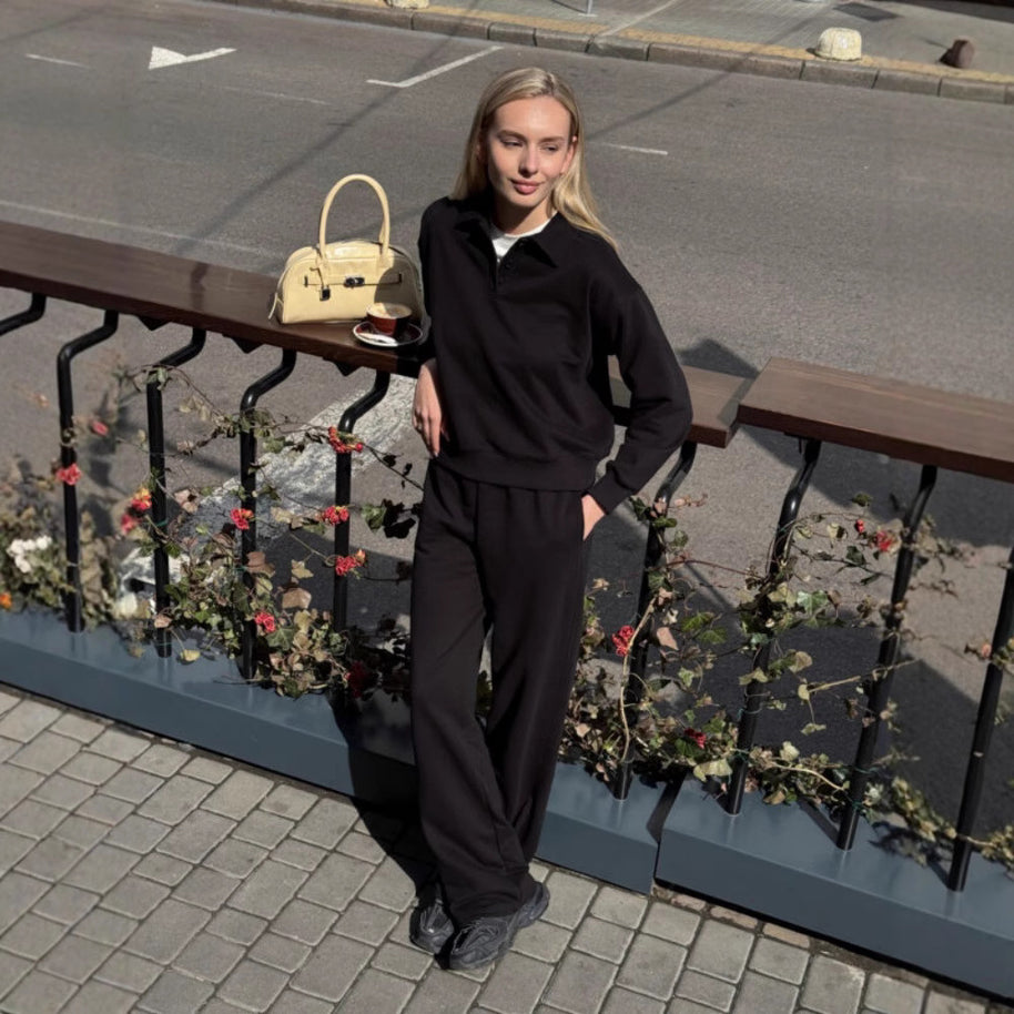 Damen sportlicher Freizeit-Loungewear mit Kragen WW