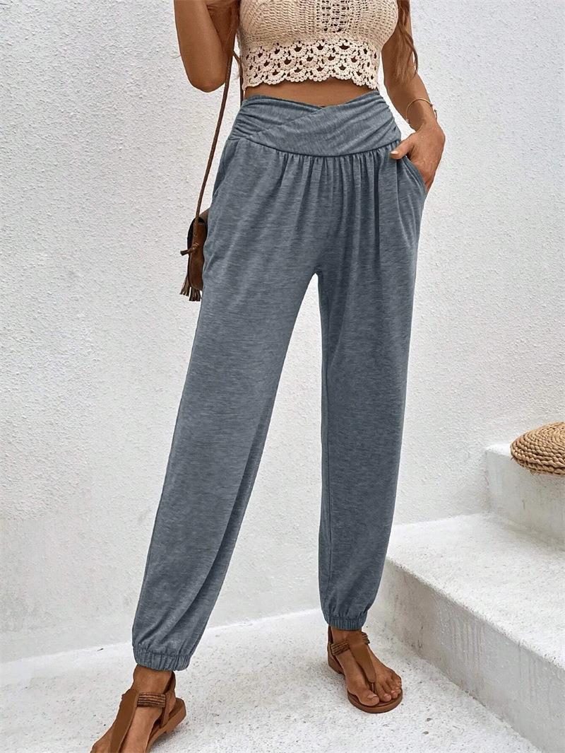 Damen lässige Freizeithose mit hohem Bund und bequemen Gummizug W&W Mode