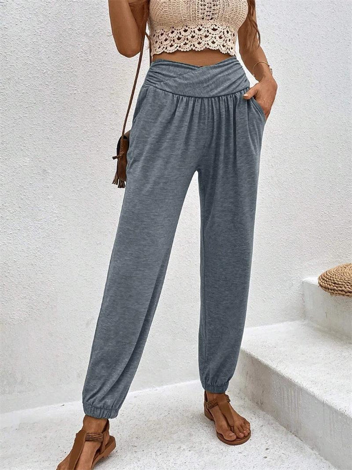 Damen lässige Freizeithose mit hohem Bund und bequemen Gummizug W&W Mode