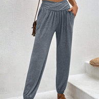 Damen lässige Freizeithose mit hohem Bund und bequemen Gummizug WW