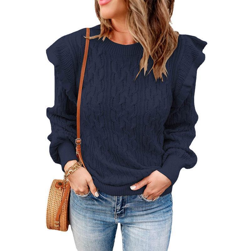 Damen Strickpullover mit Rüschendetails und strukturiertem Design WW
