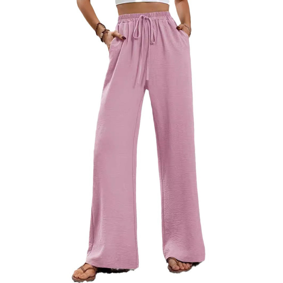 Damen elegante weite Hose aus leichtem Baumwollgemisch mit Gummizug WW