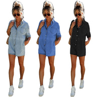 Damen Denim Playsuit mit lässigem Kurzarmdesign und praktischen Taschen WW