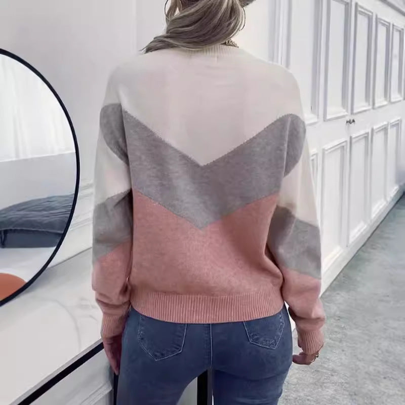 Damen Pullover mit stylischem V-Ausschnitt und geometrischem Muster WW