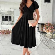 Damen elegantes Wickelkleid mit bezaubernden Puffärmeln WW