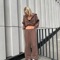 Damen sportlicher Kapuzenpullover und weite Freizeithose Set WW