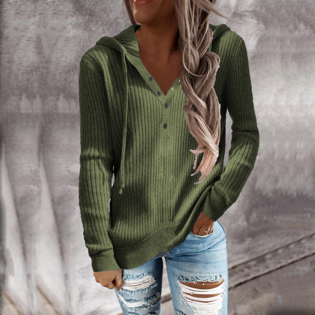 Damen Hoodie mit strukturiertem Rippmuster und knöpfbarem Ausschnitt WW