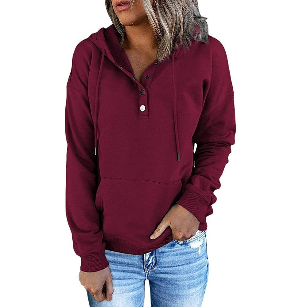 Damen Kapuzenpullover mit Knopfleiste und lässigem Schnitt W&W Mode