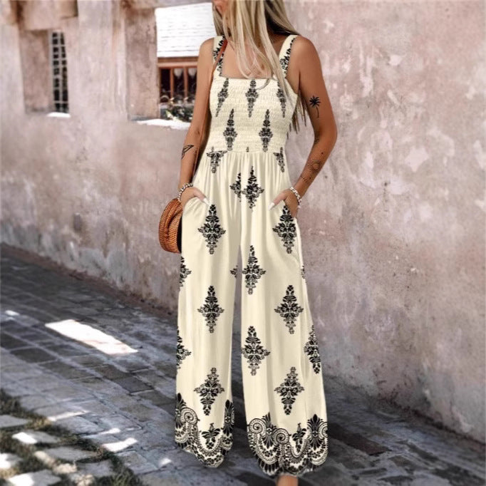 Damen luftiger Jumpsuit mit floralem Design und praktischen Taschen WW