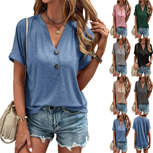 Damen Kurzes T-Shirt mit Knopfleiste und lässigem Schnitt WW