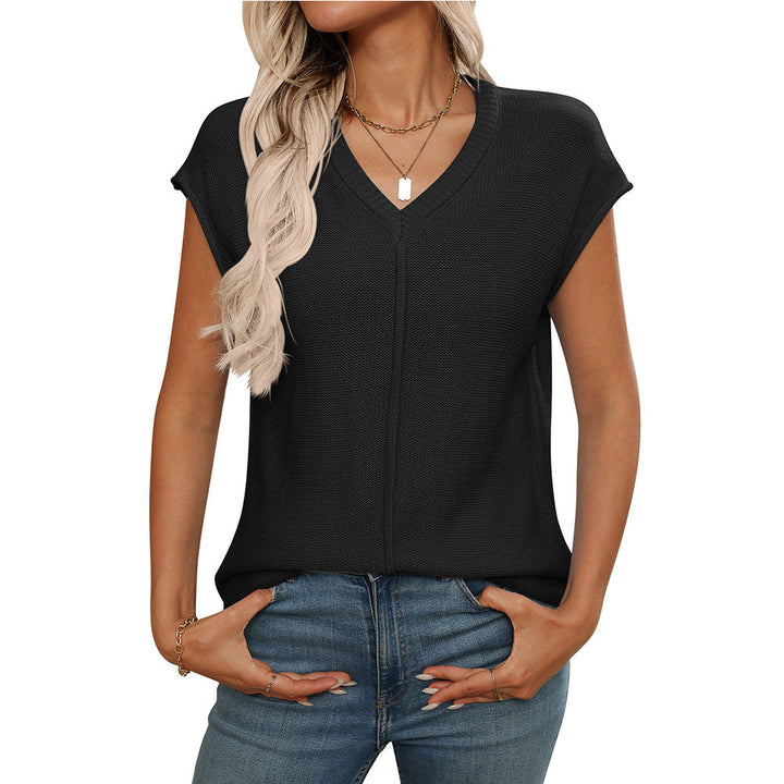 Damen modernes V-Ausschnitt-Strickoberteil mit luftiger Struktur W&W Mode