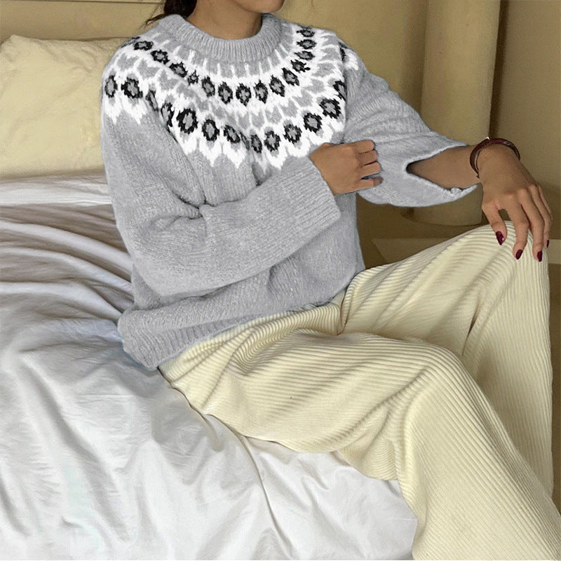 Damen Strickpullover mit traditionellem Norwegermuster WW