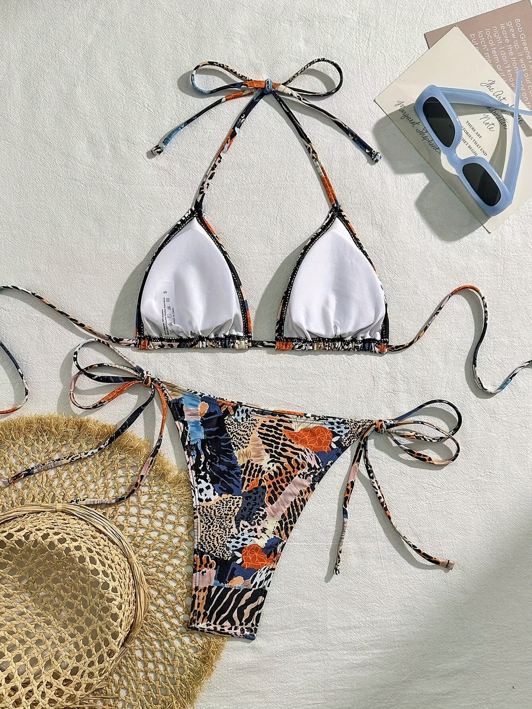 Damen Bandeau-Bikini mit verstellbaren Trägern und animalischem Muster W&W Mode