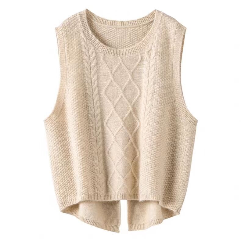 Damen Ärmellose Strickweste mit Zopfmuster und modernen Details WW