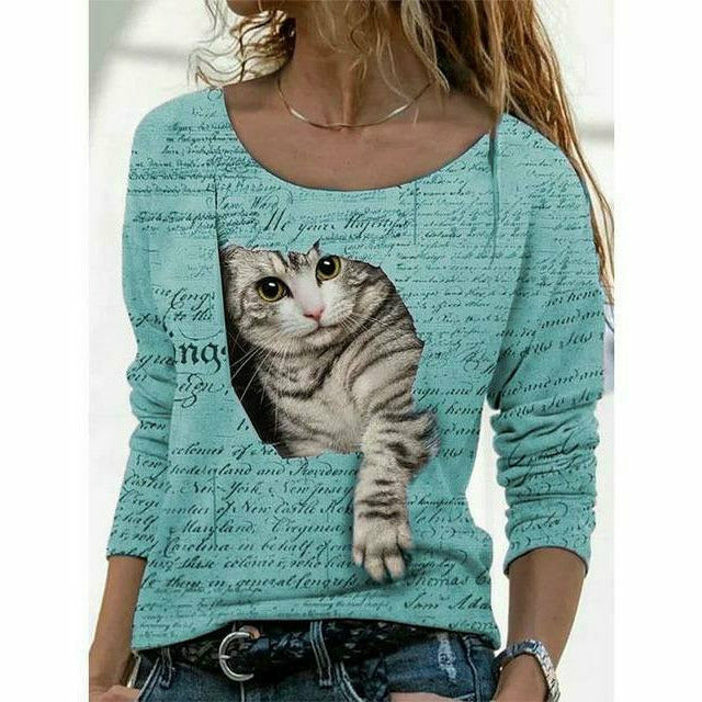 WW | Modernes T-Shirt mit Katzenprint