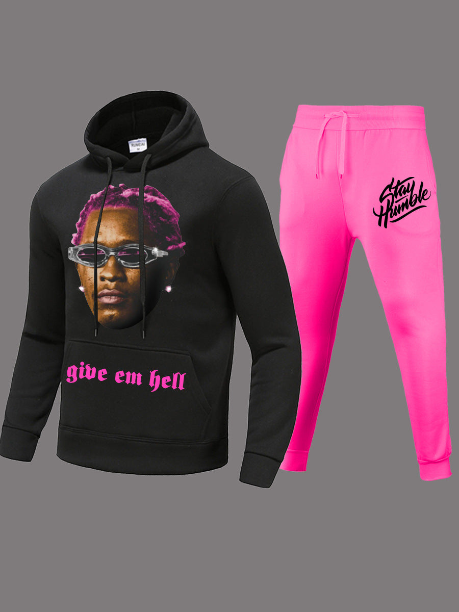 Damen Sportliches Hoodie- und Jogginghose-Set mit kreativem Grafikdruck und auffälligem Design WW