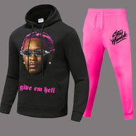 Damen Sportliches Hoodie- und Jogginghose-Set mit kreativem Grafikdruck und auffälligem Design WW