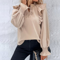Damen Bluse mit eleganten Rüschendetails und verspieltem Kordelzug WW