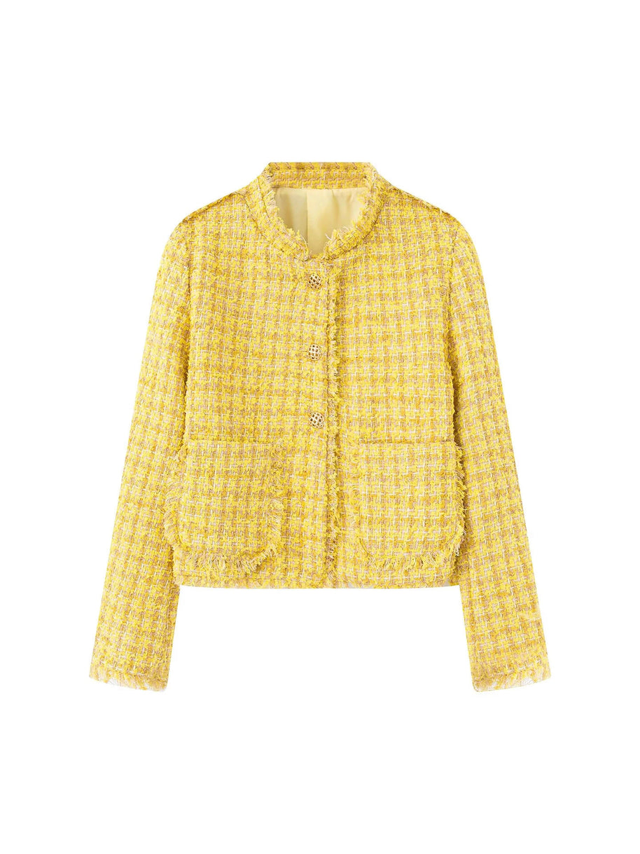 Damen stilvolle Kurzjacke im strukturierten Tweed-Design mit dekorativen Knöpfen WW