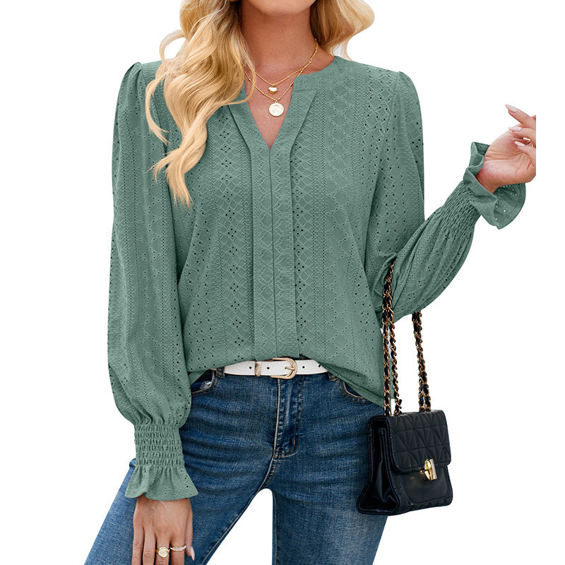 Damen Bluse mit elegantem Lochmuster und lässigem Schnitt W&W Mode