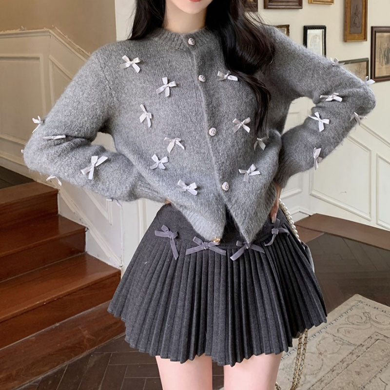 Damen Strickjacke mit dekorativen Schleifenapplikationen WW