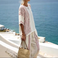 Damen leichte gestreifte Leinen Tunika und Hose Set WW