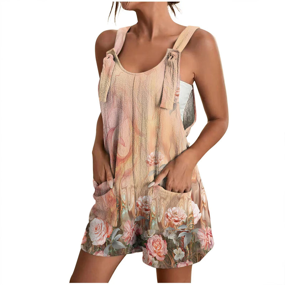 Damen luftiger Overall mit floralen Mustern und praktischen Taschen WW