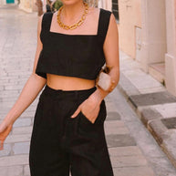Damen Cropped Top mit quadratischem Ausschnitt und breiten Trägern WW
