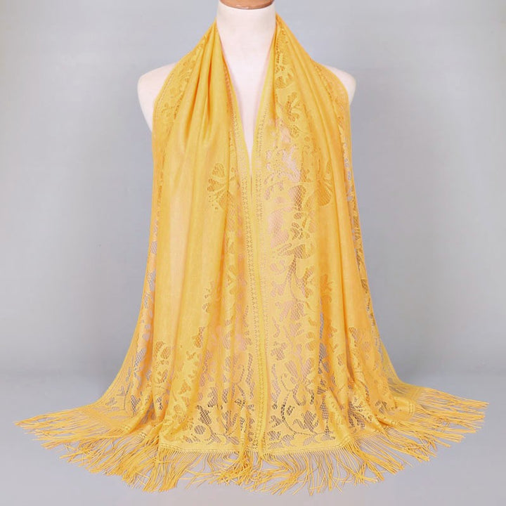 Damen Langer Spitzen-Schal mit fransten Abschlüssen W&W Mode