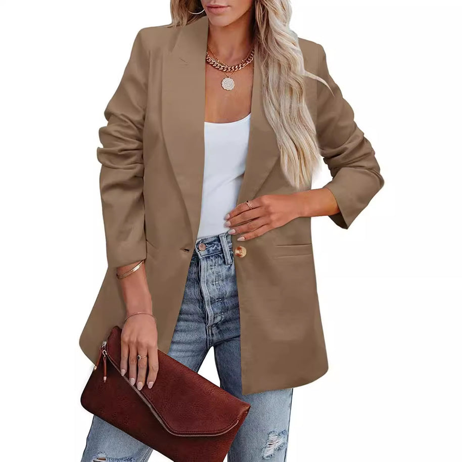 Damen Eleganter Freizeitblazer mit lässigem Schnitt und zwei Taschen WW