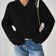 Damen lässiger Kapuzenpullover mit stilvollem Rippmuster und überschnittenen Ärmeln WW