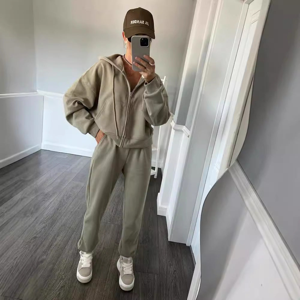 Damen sportliches Fleece-Jogginganzug-Set WW