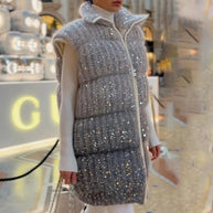 Damen Steppweste mit eleganten Pailletten-Details und hohem Kragen WW