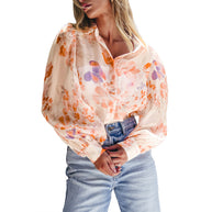 Damen luftiges Blusenshirt mit floralem Design und voluminösen Ärmeln WW
