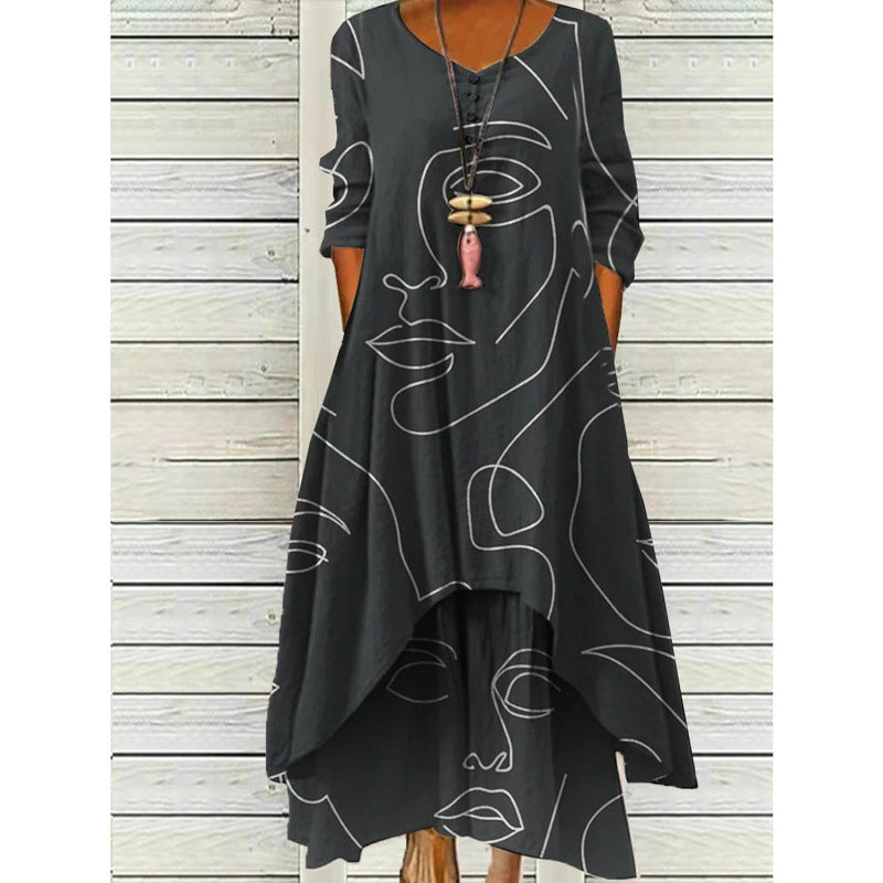 WW | Maxikleid mit Langen Ärmeln und Knopfverschluss