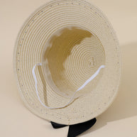 Damen Eleganter Strohhut mit breiter Krempe und dekorativem Satinband WW
