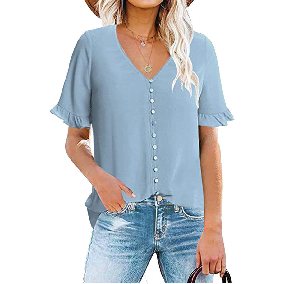Damen Bluse mit Rüschendetails und Knopfleiste WW