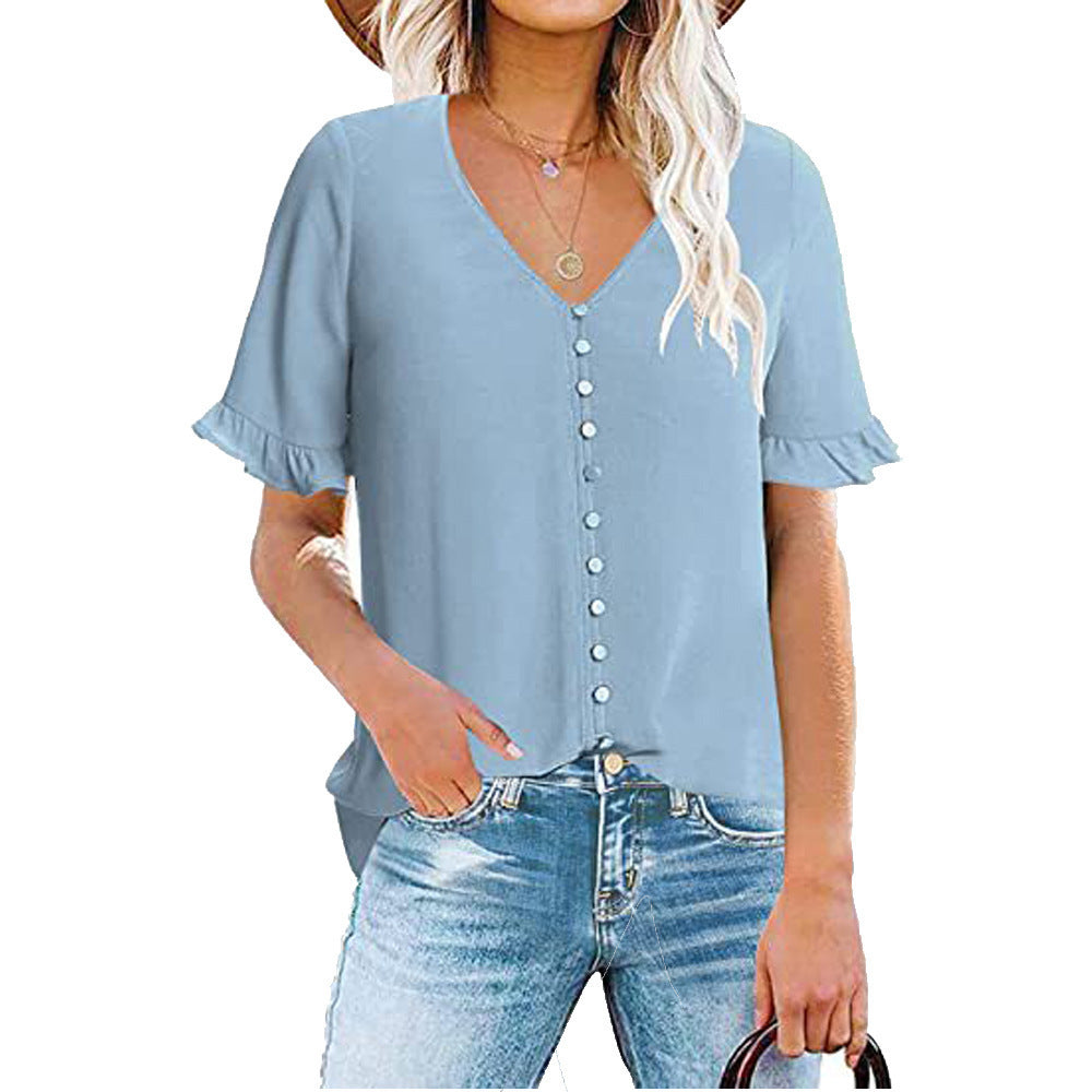 Damen Bluse mit Rüschendetails und Knopfleiste W&W Mode