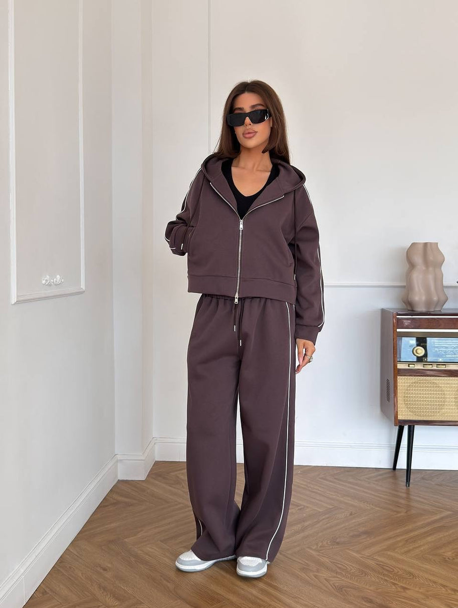 Damen Sportliches ZIP-Hoodie-Set mit weiten Hosen WW