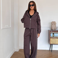 Damen Sportliches ZIP-Hoodie-Set mit weiten Hosen WW