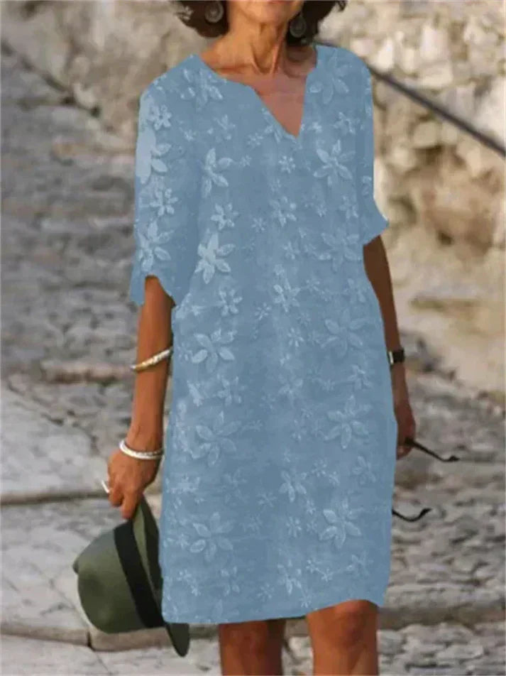 W&W Mode | Sommerkleid Aus Baumwolle Und Leinen Mit Blumenmuster