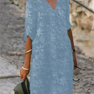 WW | Sommerkleid Aus Baumwolle Und Leinen Mit Blumenmuster