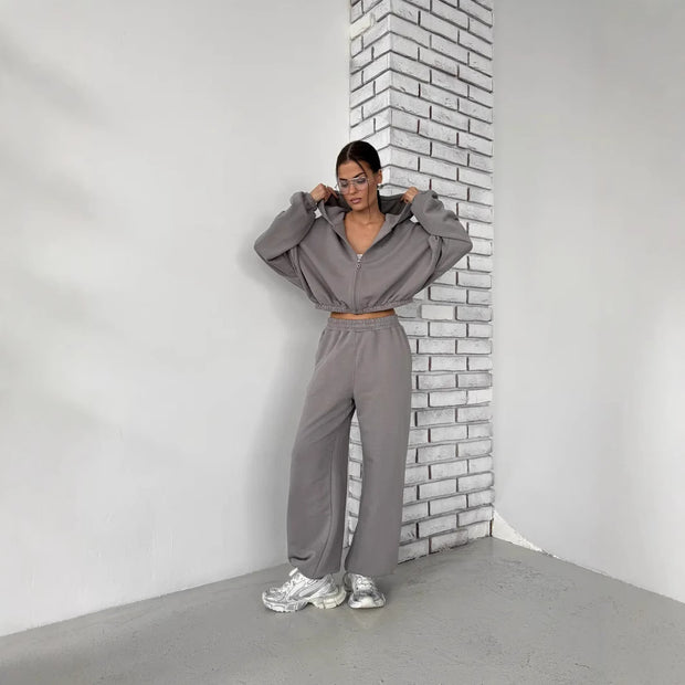 Damen sportliches und lässiges Tweed-Kapuzen-Set WW