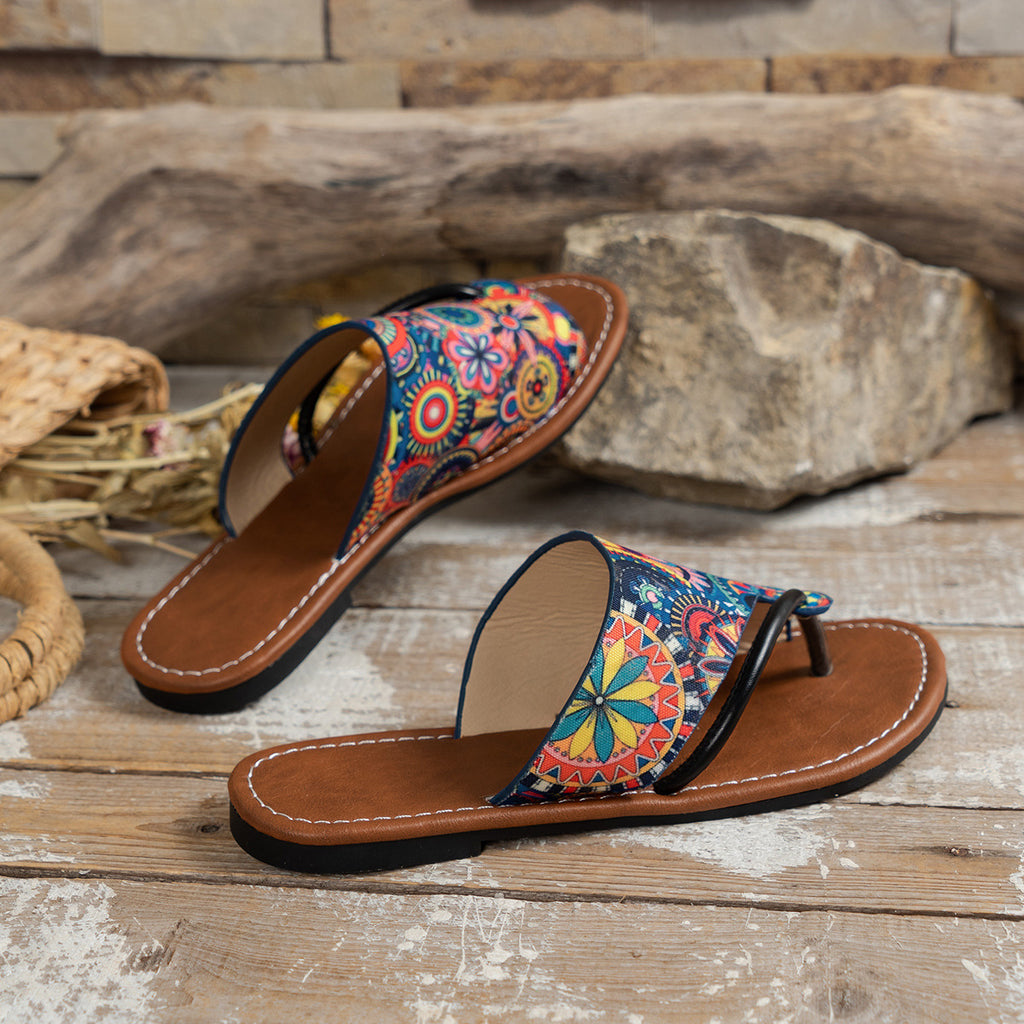 Damen Bunte Zehentrenner Sandalen WW