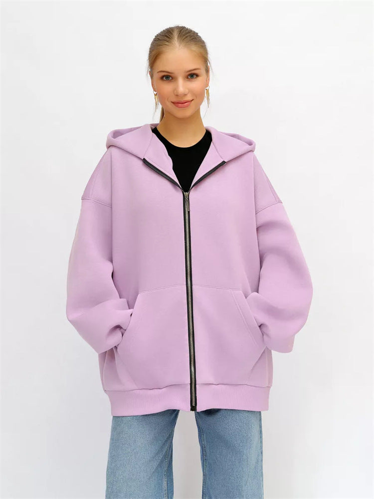 Damen Oversized Kapuzenjacke mit durchgehendem Reißverschluss und extrem bequemem Schnitt WW
