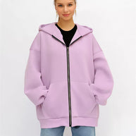 Damen Oversized Kapuzenjacke mit durchgehendem Reißverschluss und extrem bequemem Schnitt WW
